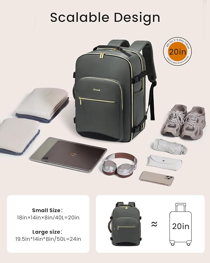 LOVEVOOK 40L Large Travel Backpack for Women, Carry on Backpack Airline Approved, Waterproof Travel Essentials fits 18" Laptop, TSA Personal Item Travels Bag Sports Backpack with 3 Packing Cubes - Image 2