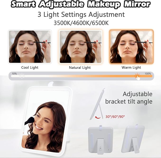 Travel Makeup Bag with Light Up Mirror, Portable Makeup Bag with Led Light Women Waterproof Makeup Travel Case adjustable dividers Rechargeable Vanity Mirror with 3 Color Lights (NO Shoulder Strap) - Image 2