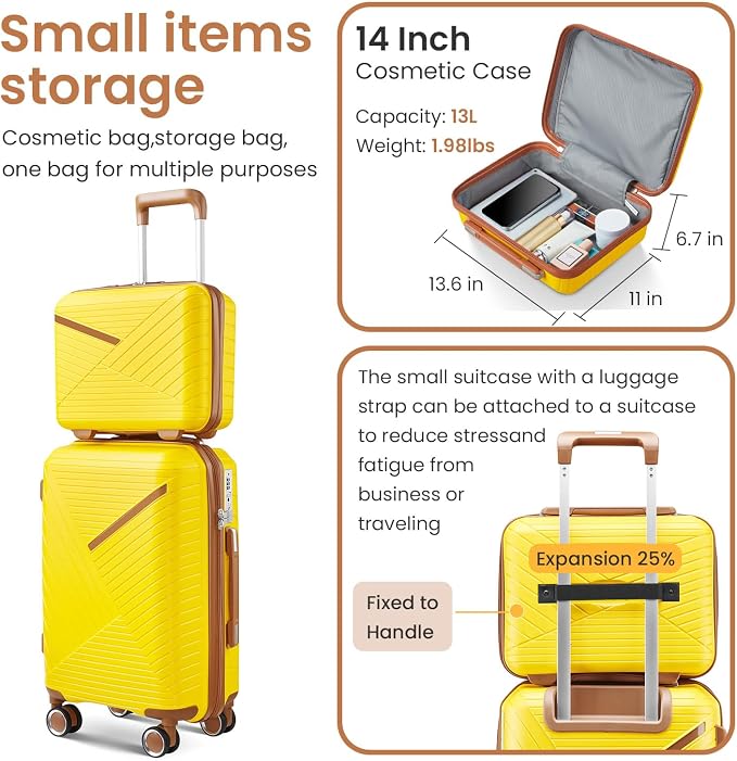 Merax Luggage 4 Piece Set Hardside Expandable Suitcase Set with Case,Travel Luggagewith Spinner Wheels,Airplane Approved Carry On Luggage Sets,Yellow,14/20/24/28 - Image 5