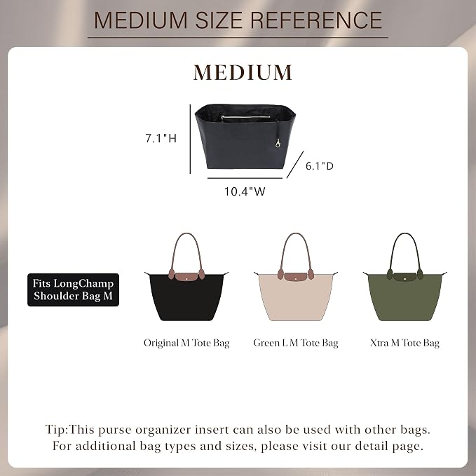 Doxo Purse Organizer Insert for Longchamp Le Pliage Medium, 6-Compartment Bag Organizer with YKK Zipper Pocket, Cup Holder, Key Chain, Waterproof DupontPaper Lightweight Handbag Shaper (Black,M) - Image 2