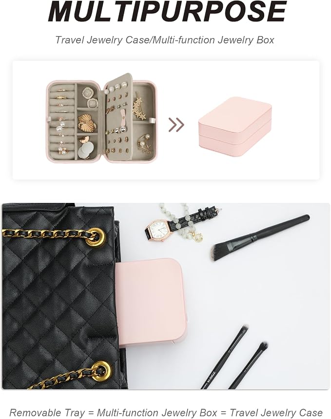 Large Jewelry Travel Organizer, Large Travel Jewelry Box with Removable Jewelry Tray, 2-Layer Jewelry Boxes for Women, Pink - Image 5