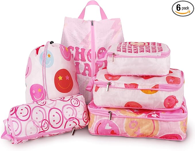 6 Pcs Compression Packing Cubes, Packing Cubes for Travel, Waterproof Luggage Organizer Bags Set, Cute Packaging Cubes for Women Kids Backpack Carry-Ons by Xmzsdz