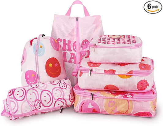 6 Pcs Compression Packing Cubes, Packing Cubes for Travel, Waterproof Luggage Organizer Bags Set, Cute Packaging Cubes for Women Kids Backpack Carry-Ons by Xmzsdz