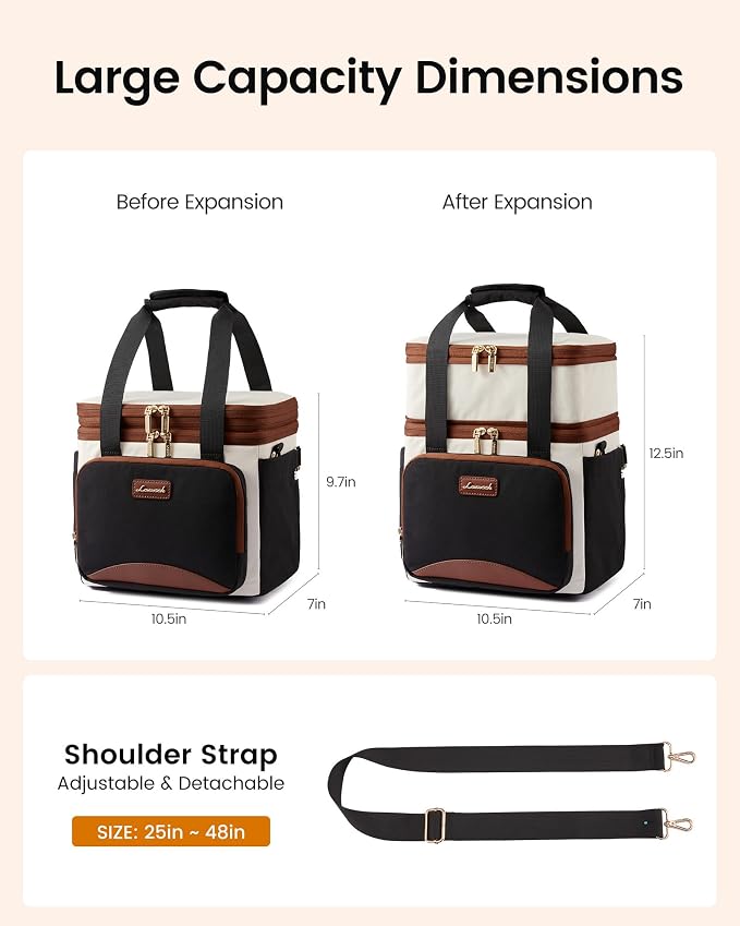 LOVEVOOK Insulated Lunch Bag For Women,Large Double Deck Adult Lunch Box,Teacher Lunch Tote Bag With Cup Holder,Leakproof Cooler Bag With Adjustable Shoulder Strap For Work Picnic Beach,Larger 15L - Image 7