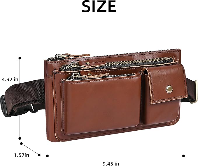 Water Resistant Canvas + Leather Hiking Riding Travel Fanny Waist Pack Small Phone Pouch For Men Women FB811-29 (100% Leather-C-Wine) - Image 7
