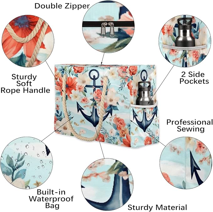 Large Beach Bag with Zipper Beach Bags for Women Water Resistant Swim Pool Bag - Image 4