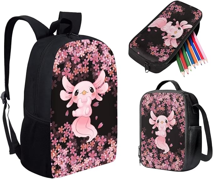 AFPANQZ Kids Backpack 3 Pieces Set Large Capacity School Bags with Heat Insulated Lunch Bags Small Pencil Bags 3 Pack - Image 2