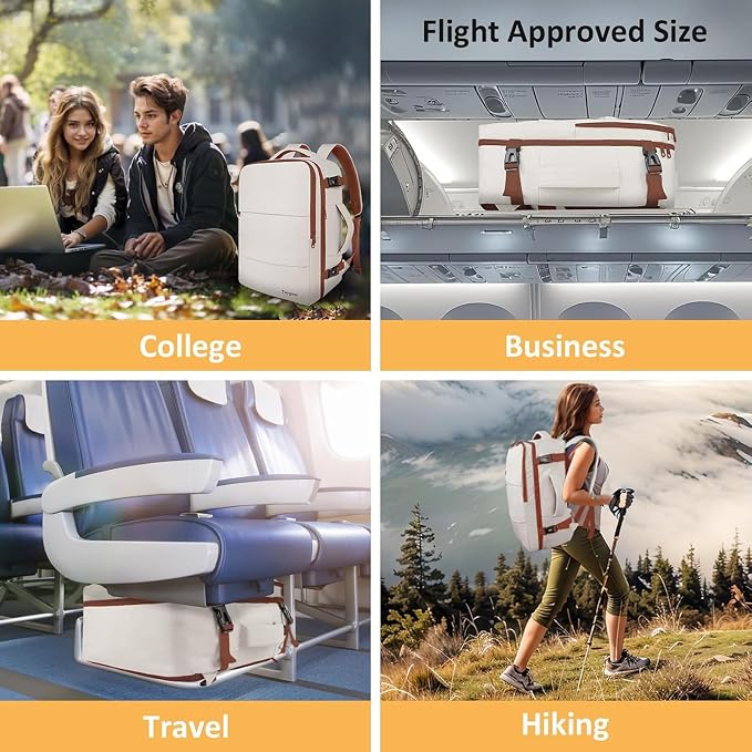 Taygeer Backpack for Women, College Backpack with Laptop Compartment | Travel Laptop Mochila Carry On Luggage with Shoe Pouch, Airline Approved Personal Item Bag For Weekender Hiking, Khaki White - Image 9