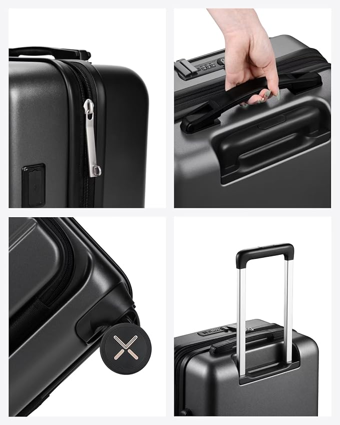 LUGGEX Carry On Luggage 22x14x9 Airline Approved, Expandable Polycarbonate Suitcase with Front Pocket (FX-Core, Brown-Black, 20 Inch) - Image 8