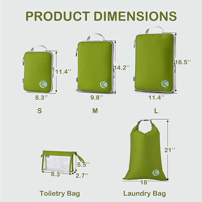 Cipway Compression Packing Cubes, Ultralight Luggage Organizer Bags with Laundry Bags and Clear Toiletries Bag, Travel Essentials for Carry on Suitcase (6 Piece,Green) - Image 4