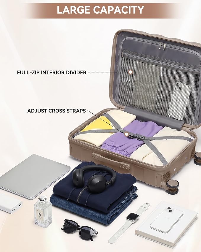 Somago Luggage Set of 3 Piece Suitcase Set Carry On Luggage with YKK Zipper TSA Lock ABS Hardside Luggage Spinner Wheels, Khaki - Image 9