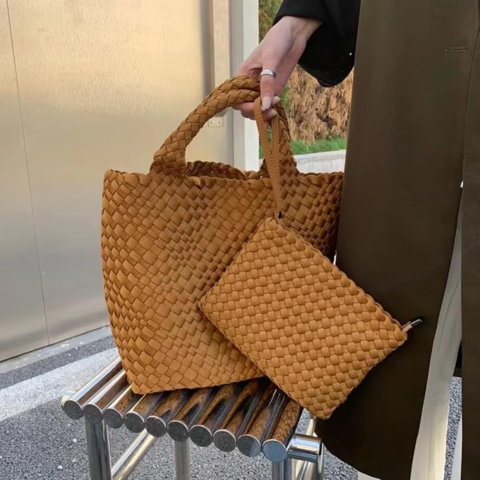 JINMANXUE Woven Hobo Bag For Women Neoprene Tote Bag Large Capacity Handbag Patchwork Handmade Casual Shoulder Bags - Image 2