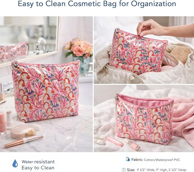 Jacaranda Living Medium Makeup Bag for Women – Water-Resistant Cosmetic & Toiletry Organizer with PVC Lining, Colorful Travel Pouch, Printed Zipper Cosmetic Case, Strawberry Vine - Image 12
