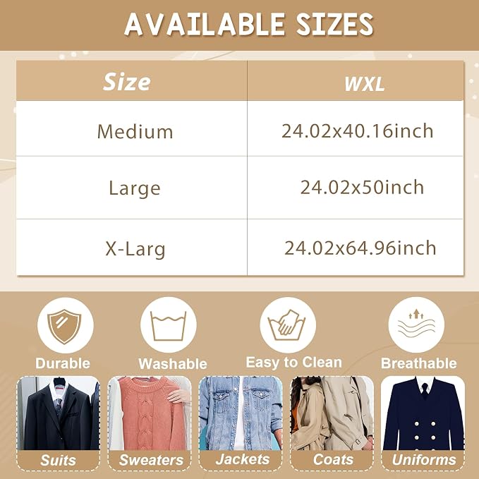 Aliceset 6 Pcs 24 x 50 Inches Cotton Garment Bags for Hanging Clothes, Canvas Suit Bags for Clothes Coats Jackets Shirts Closet Storage Travel Gusseted Hanging Garment Cover - Image 7
