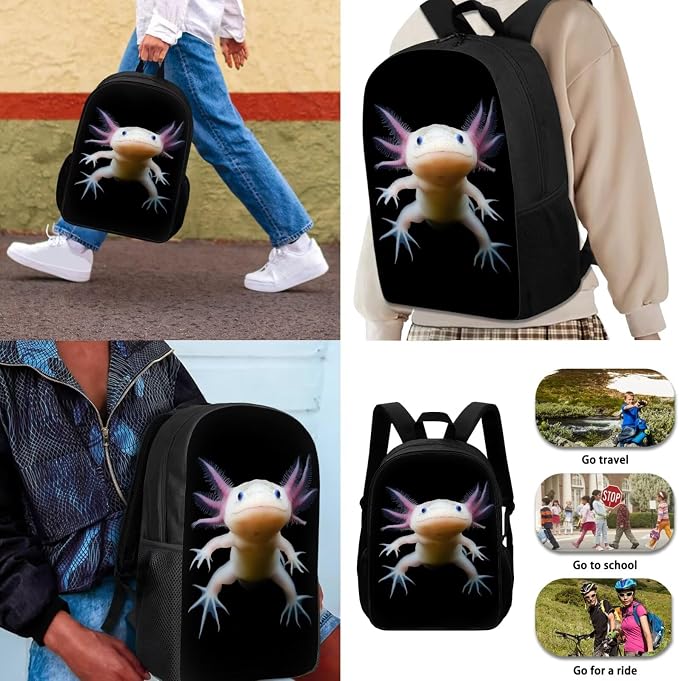 Novelty Axolotl Backpack for School Girls 3rd Grade Preppy Kids Bookbag with Lunch Box Set 4PCS Elementary Student Back Pack Lunch Bag Pencil Case Water Bottle Holder Preschool Book Bags - Image 3