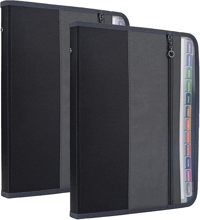 NAFY Expanding File Folders, 13 Pockets Document Organizer with Zipper, A4 Letter Size Portable Accordion Expanding File Folders with Multicolor Labels for Home Office School Supplies (Black 2 Pack) by Nafy