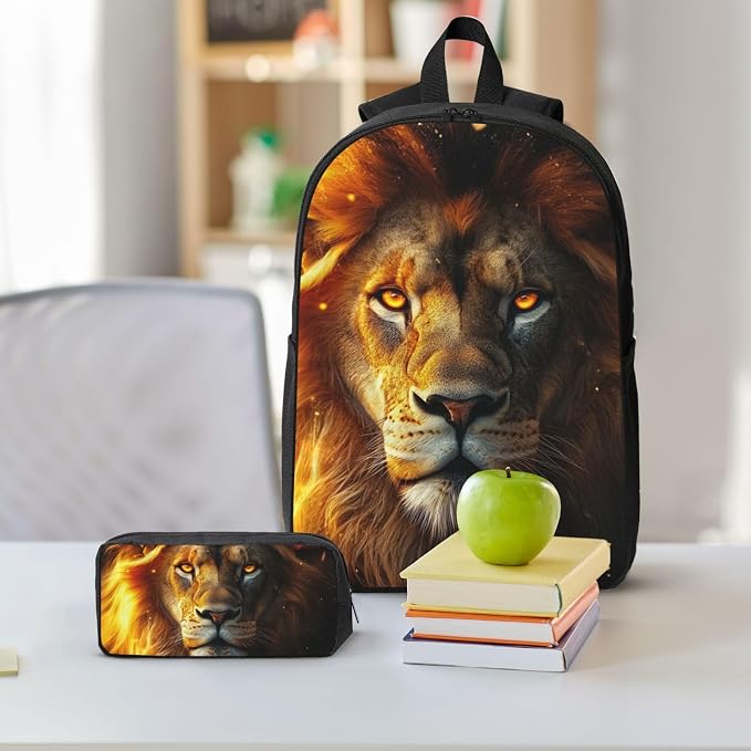 Lion Kid Backpack Set with Lunch Bag & Pencil Case Large Capacity School Bag 17 Inch Bookbag for Boy Girl - Image 7