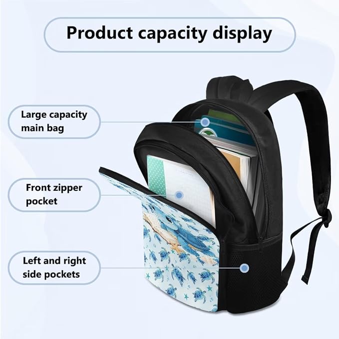 Kids 4 pcs Backpack Set Turtle Print School Supplies School Bags Book Bag with Insulated Lunch Bag Kit Pen Bags Water Bottle Sleeve Set for Kids Girls - Image 2
