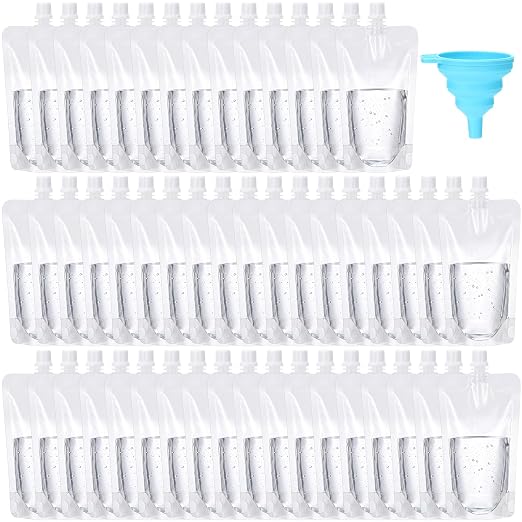 Patelai Plastic Liquid Pouch Reusable Juice Pouches Travel Water Pouch Leak Proof Bags Bulk with Collapsible Silicone Funnel for Travel Outdoor (400 Pieces,8 oz) by Patelai