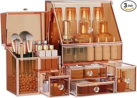 Youdepot Glass Makeup Storage for Vanity and Bathroom Countertop – Large Cosmetic Display Case and Skincare Storage Solution by Youdepot