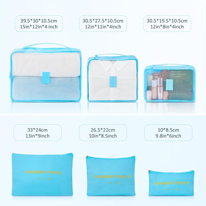3 Piece Luggage Sets ABS Hardshell Suitcase with Spinner Wheels with 6PC Packing Bags(20/24/28inch) - Image 2