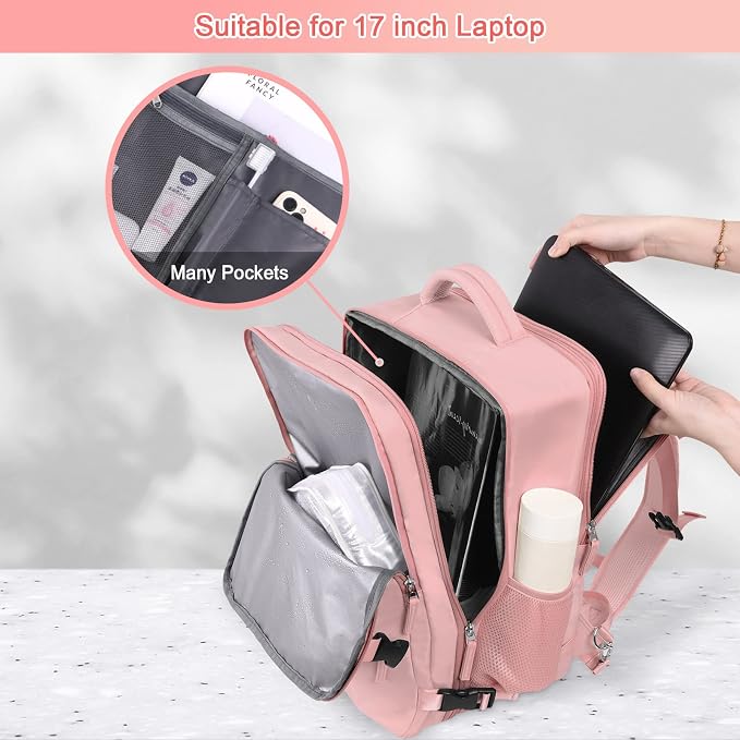 Sinaliy Large Travel Backpack for Women, 40L Carry On Backpack, 17 Inch Laptop Waterproof Backpack, College Bookbag, Backpack for Women, as Person Item Flight Approved | Waterproof Large Expandable College Bookbag, as Person Item Flight Approved with C... - Image 6