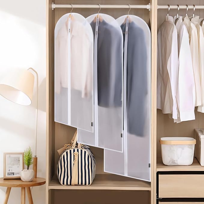 BALEINE 40'' Translucent Garment Bags, 12 Packs PEVA Dress Bag for Closet Clothes Dresses Suit Coats Storage (White, 12PK) - Image 5