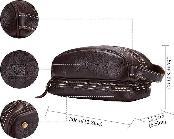 Travel Toiletry Organizer Dopp Kit Water-resistant Genuine Leather Shaving Bag for Toiletries Accessories For Men Women (Dark Brown) - Image 2
