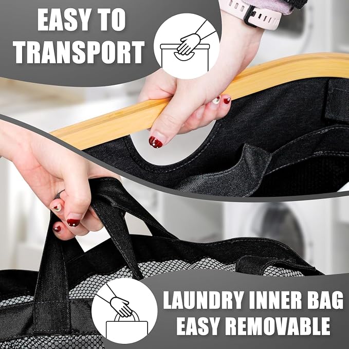 Hampers for Laundry Basket with Lid, 160L Large Laundry Hamper 3 Section | Dirty Clothes Hamper Separator with 3 Removable Bags & 5 Labels, Divided Laundry Organizer for Bedroom, Laundry Room, Black - Image 5