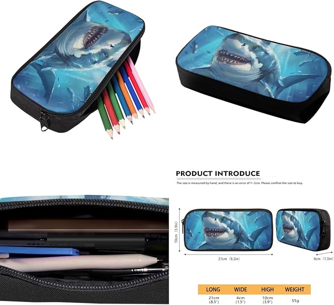 Blue Shark School Bags for Boys 7-10 Kids Backpack and Lunch Box Set for Elementary Preschool Student with Zipper Pencil Case Water Bottle Sleeve Lightweight Bookbags School Supplies - Image 5