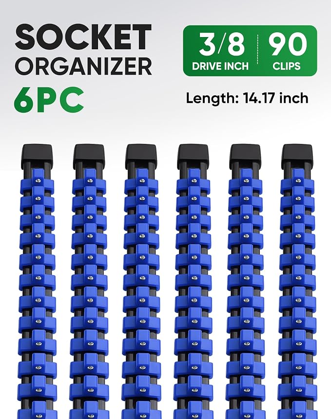 ALOANES 6PC ABS Socket Organizer, Socket Rails Fit 3/8 inch Drive | Portable Heavy Duty Socket Holders Hold up 90 Sockets for Toolbox Drawer Bags(Blue) - Image 2