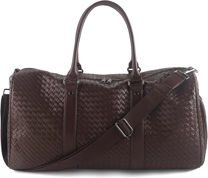Weekender Bag for Women Men Water-resistant Gym Tote, Leather Woven Travel Duffel Bags with Shoe Compartment - Image 2