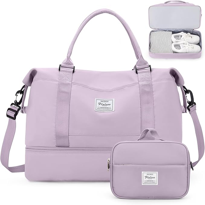 Weekender Bags for Women, Personal Item Travel Bag with Shoes Compartment | Overnight Travel Duffel Bag with Toiletry Bag, Airplane Friendly Carry-On Bag with Wet Pocket & Trolley Sleeve,Medium by SYCNB