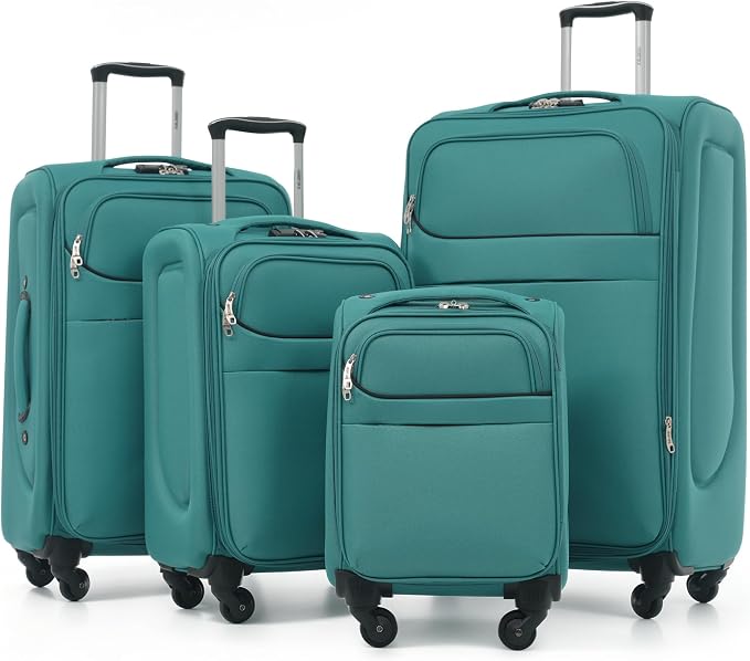 Merax Softside Luggage Set 4 Piece Expandable Travel Suitcase,Blue Green | Durable and lightweight expandable luggage with TSA lock, front pockets and spinner wheels for travel.(18" 22" 26" 30") by Merax