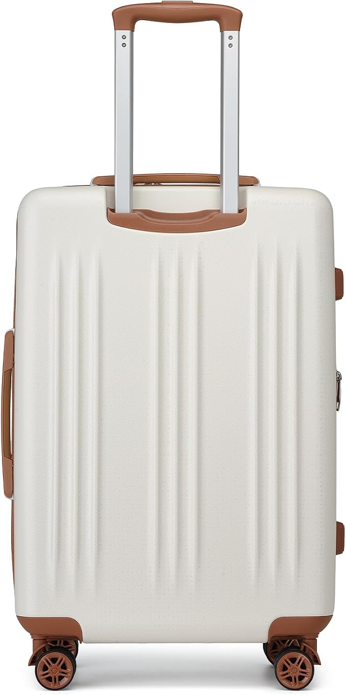 Kono Lightweight 28 Inch Expandable Luggage with Quiet Spinner Wheels TSA Lock, Scratch and Drop Resistant PC+ABS Hardside Durable Large Checked Suitcase, Cream White & Brown - Image 9