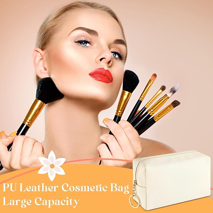Chunful 24 Pcs Preppy Makeup Bag PU Leather Cosmetic Bag Bulk Makeup Plain Pouch Waterproof Toiletry Purse for Women Traveling Preppy Pencil Case Valentine's Day Gifts(Beige) - Image 4