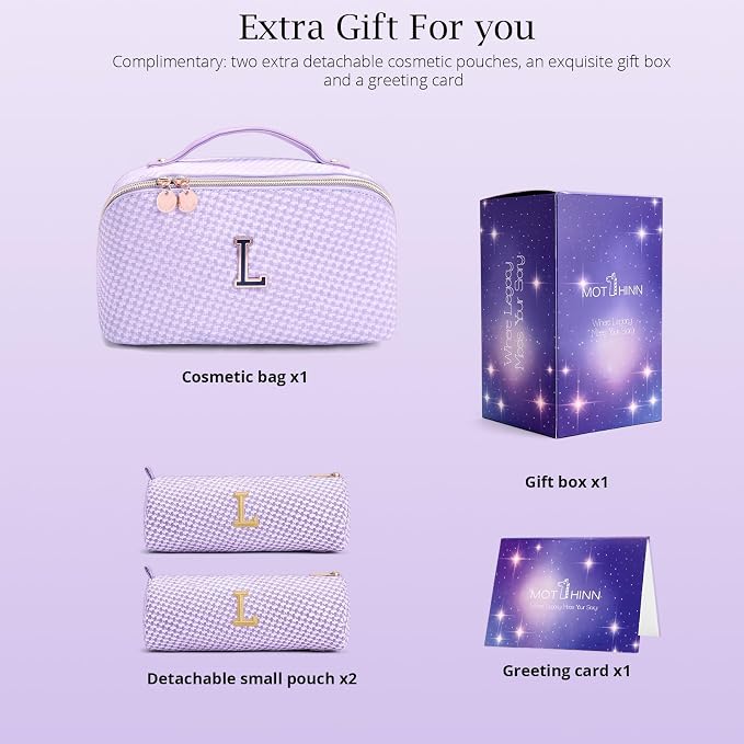 Personalized Gift Travel Makeup Bag: Initial Makeup Organizer Bag for Women | 3-in-1 Custom Make up Bag Set - Vegan Leather Travel Cosmetic Bag - Luxury Gift for Women – Birthday, Anniversary, Graduation - Image 5