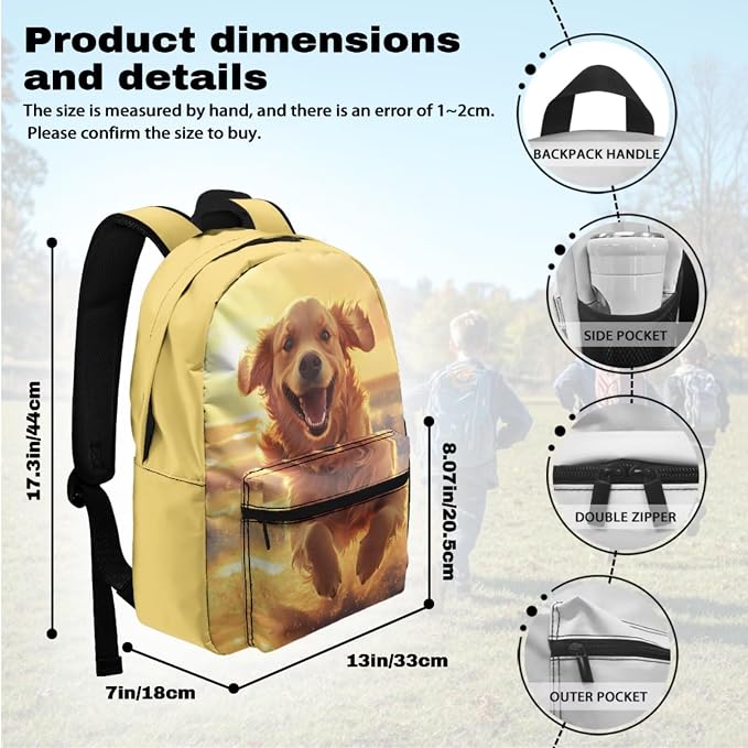 Girls Backpacks Ages 8-10 6-8 Cute Golden Retriever Backpacks for Boys with Lunch Box 4 Piece School Bag Set 17 inch Kids Bookbag with Adjustable Starps Teens Back Pack Daypack - Image 3