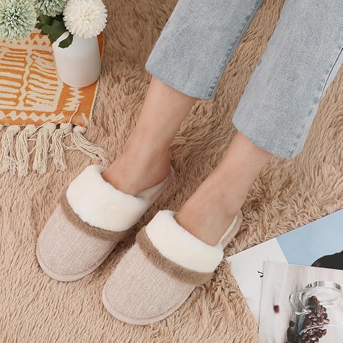 MAXTOP Womens Cozy Memory Foam Slippers Soft Warm Slip On Faux Fur House Slippers,Anti-Skid Rubber Sole,Creative Gifts for Women Mom Girlfriend