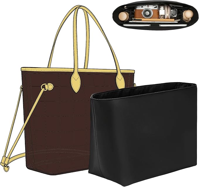 Purse Organizer Insert for LV Neverfull MM, Nylon Bag Organizer with 13" Laptop Sleeve, Deep Elastic Bottle Holders, YKK Zipper Pocket, 6 Compartments,Lightweight Luxury Tote Insert by OAIKOR
