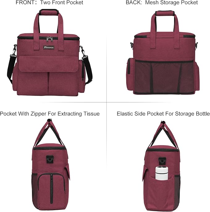 Modoker Dog Travel Bag with 2 Food Bags, 2 Bowls and 1 Mat(Rose Red) | Roomy Main Compartment | Multiple Functional Pockets | Water-Resistant Oxford Fabric | PVC Backing | Leak-Resistant Lining - Image 2