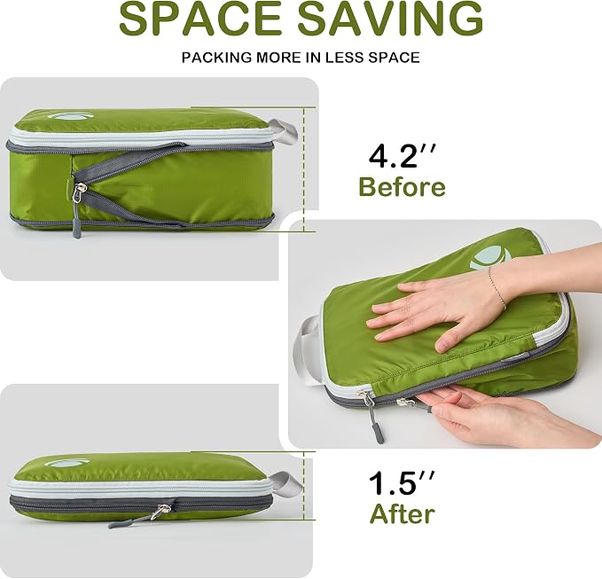 Cipway Compression Packing Cubes, Ultralight Luggage Organizer Bags with Laundry Bags and Clear Toiletries Bag, Travel Essentials for Carry on Suitcase (6 Piece,Green) - Image 3