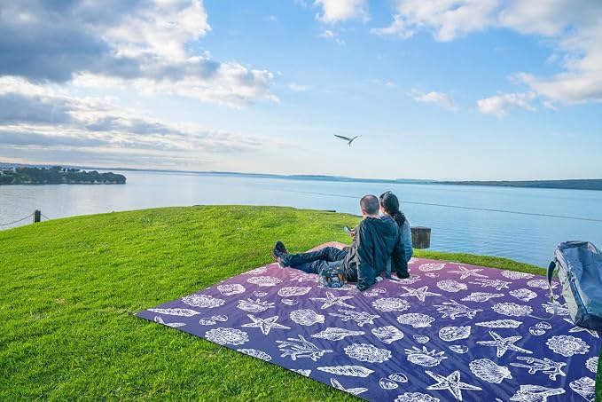 WEKAPO Beach Blanket Waterproof Sandproof Oversized, Extra Large Beach Mat Sand Free, Lightweight & Compact Sand Free Mat with 5 Stakes & 4 Corner Pockets - Image 9