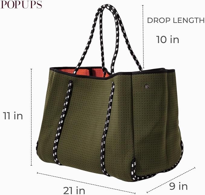 POPUPS Large Neoprene Tote Bag for Women - Everyday Designer Handbag for Travel Work and Beach with Pockets and Zipper Pouch - Image 4