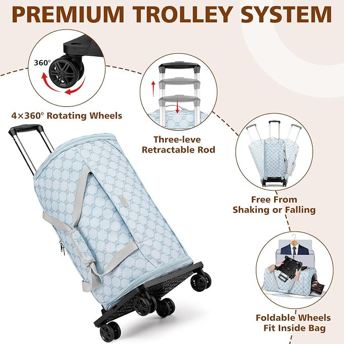 Rolling Garment Bags for Travel - Carry on Convertible Garment Duffle Bags with Wheels for Men Women, 4 in 1 Large Travel Duffel Bags with Shoes Compartment Hanging Suit Dress Weekender Bag 4pcs Set - Image 5