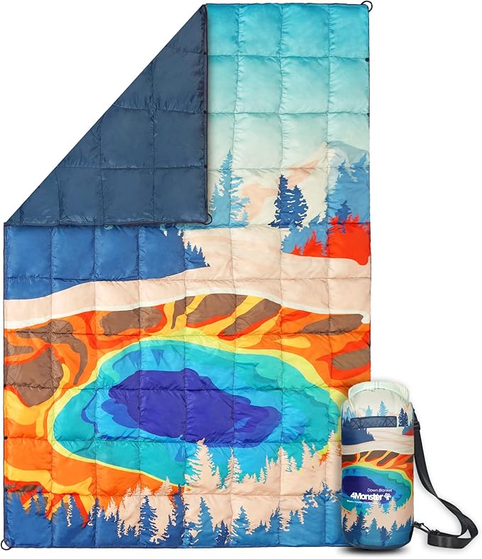 4Monster Down Camping Blanket, 650 Fill Power Ultralight Packable Puffy Blanket, Warm, Waterproof & Windproof Outdoor Quilt for Backpacking, Travel, Stadium, Beach by 4Monster