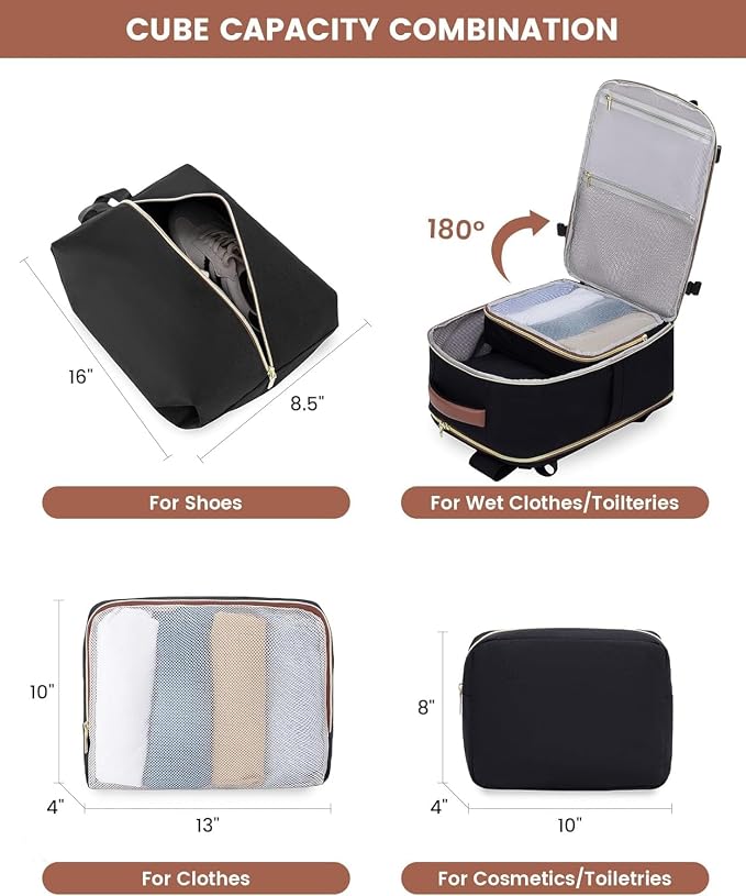 LOVEVOOK Large Travel Backpack for Women, TSA Carry on Backpack for Airplanes, 40L Personal Item Travel Bag for Women fits 17" Laptop,Waterproof Carry on Bag Airplane Approved - Image 4