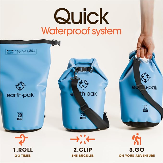 Earth Pak Waterproof Dry Bag - Roll Top Waterproof Backpack Sack Keeps Gear Dry for Kayak with Waterproof Phone Case - Image 5