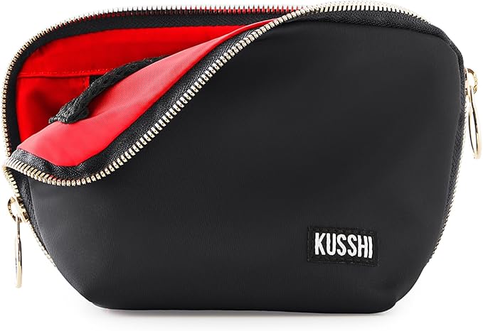 KUSSHI Washable Travel Makeup Bag for Purse (Everyday, Satin Black/Red) by Unknown