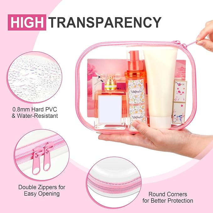 Sanwuta 6 Pcs Clear Hard Zipper Case Plastic Zipper Pouches Transparent Makeup Bag Pencil Case Pouches Toiletry Diaper Bag for Travel Toy Storage Organizer Bins(Pink,7.87 x 5.9 x 2 Inch) - Image 4